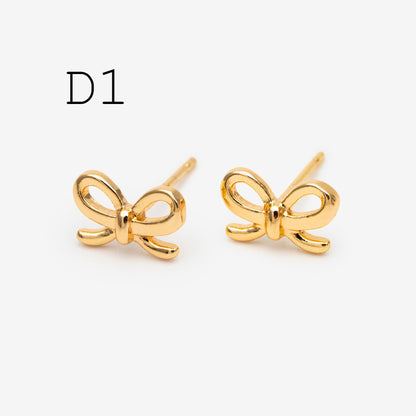 10pcs Tiny Bowknot Stud Earrings: 18K Gold Plated Brass (GB-4257)