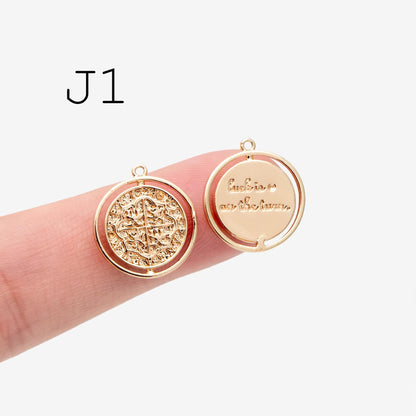 4pcs Gold/ Silver Talisman Coin Charm, Lucky Medallion Pendant for Necklace Jewelry Making Supply (GB-1766)