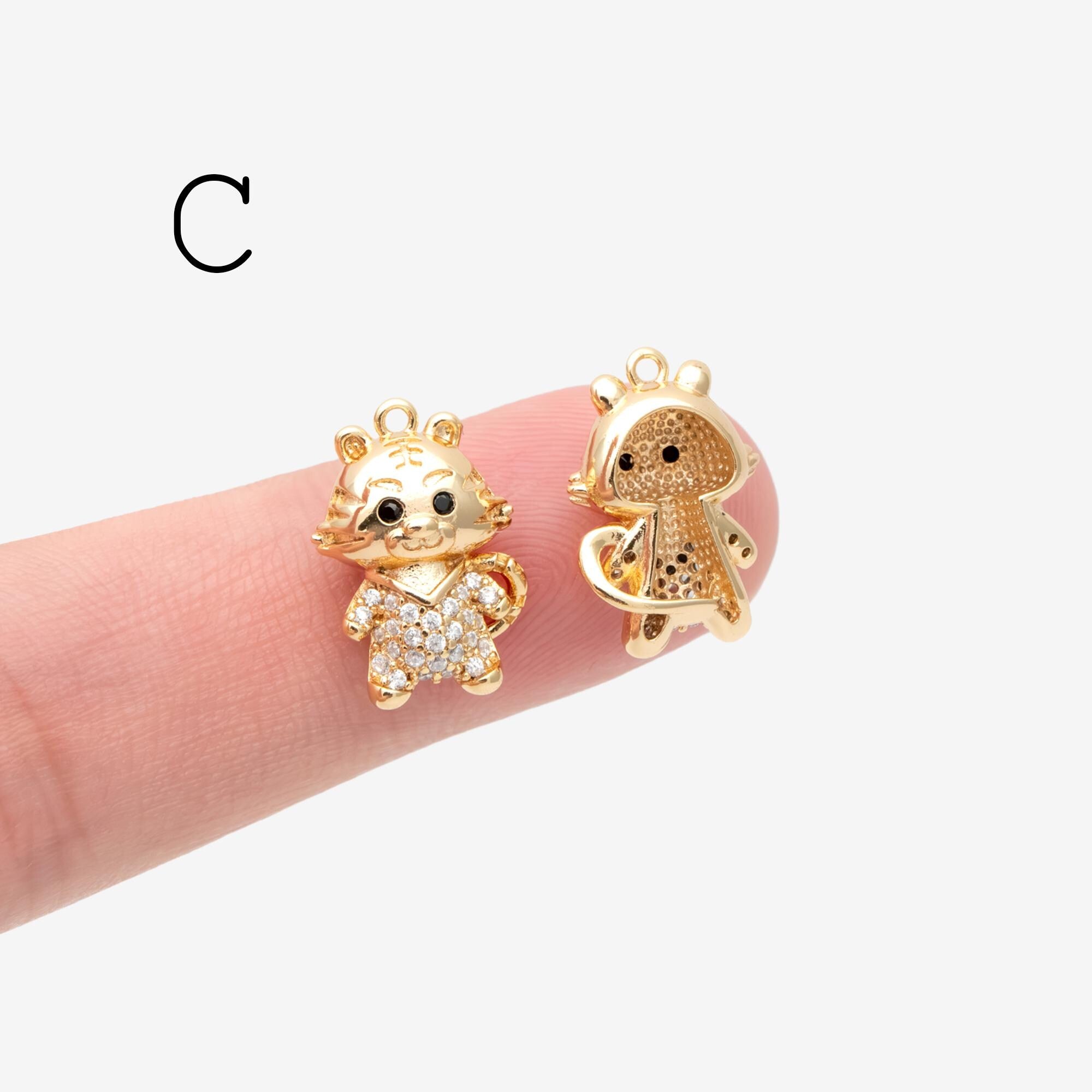 4pcs CZ Pave Gold/ Silver Tone Cute Animal Charms, Jewelry Making, Diy Material, Jewelry Supplies (GB-2074)