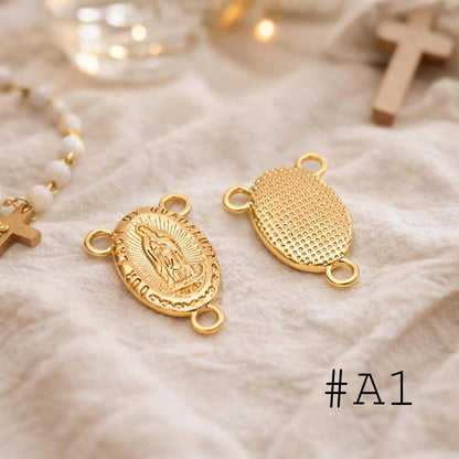 4pcs Gold Virgin Mother Mary Charm Connectors, Catholic Baptism Lady Guadalupe Charm, Medallion Religious Jewelry Craft (GB-4395)
