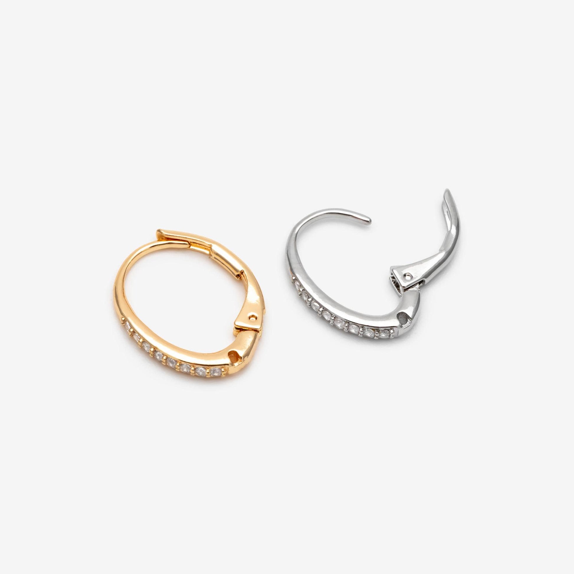 10pcs CZ Gold/ Silver tone Oval Leverback Ear Hooks 15x10mm, Gold/ Rhodium plated on Brass, Earring Hoop Components (GB-619)