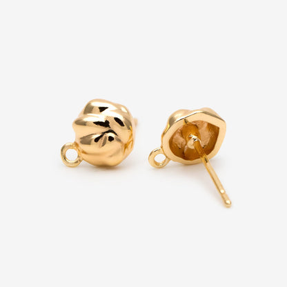 10pcs Gold Irregular Earring with Loop, 18K Gold plated Brass, Stud Earring Components (GB-3339)