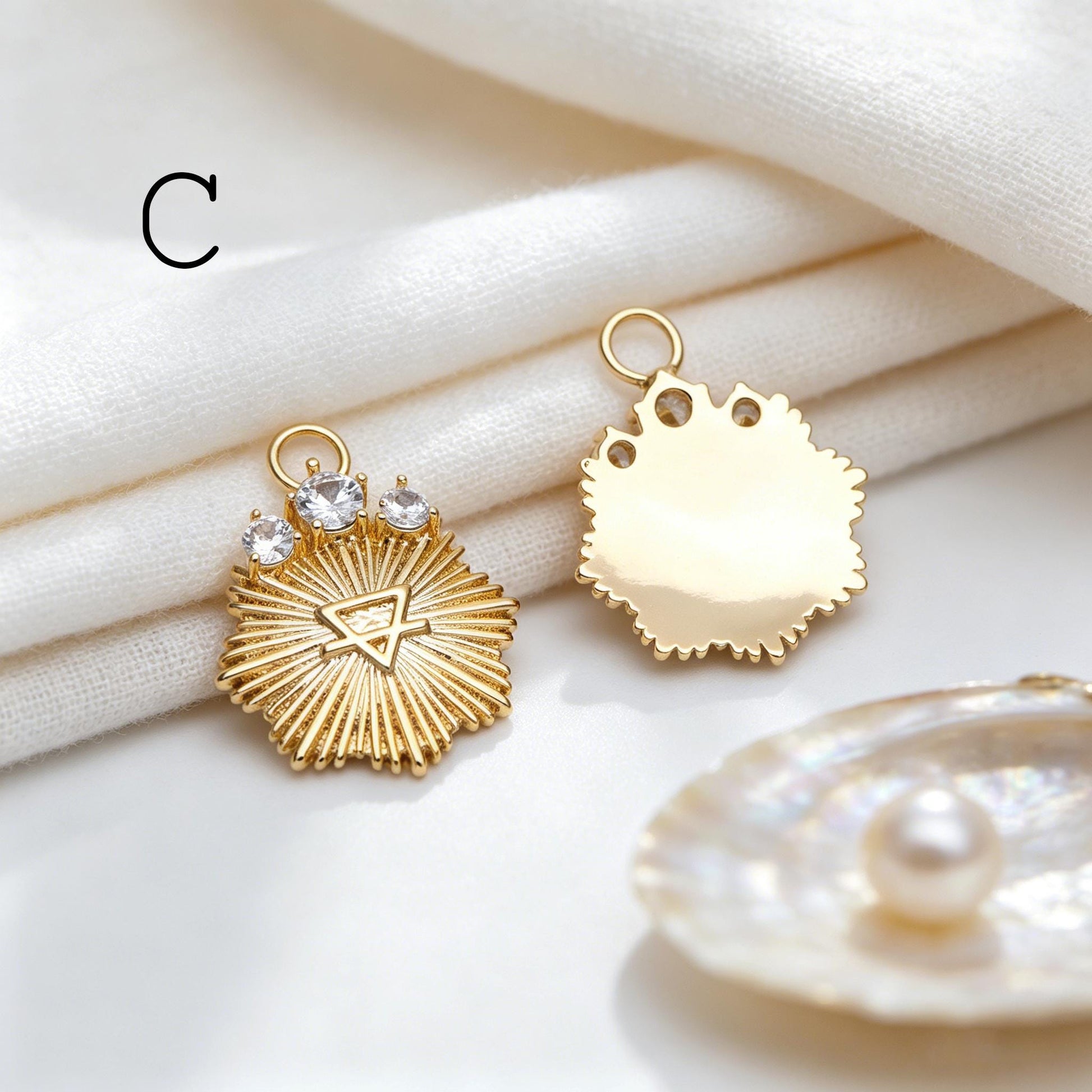 4pcs CZ pave Gold/ Silver Tone Round Oval Charm, 18K Gold/ Rhodium plated Brass, Rhinestone Earring Charm (GB-1872)