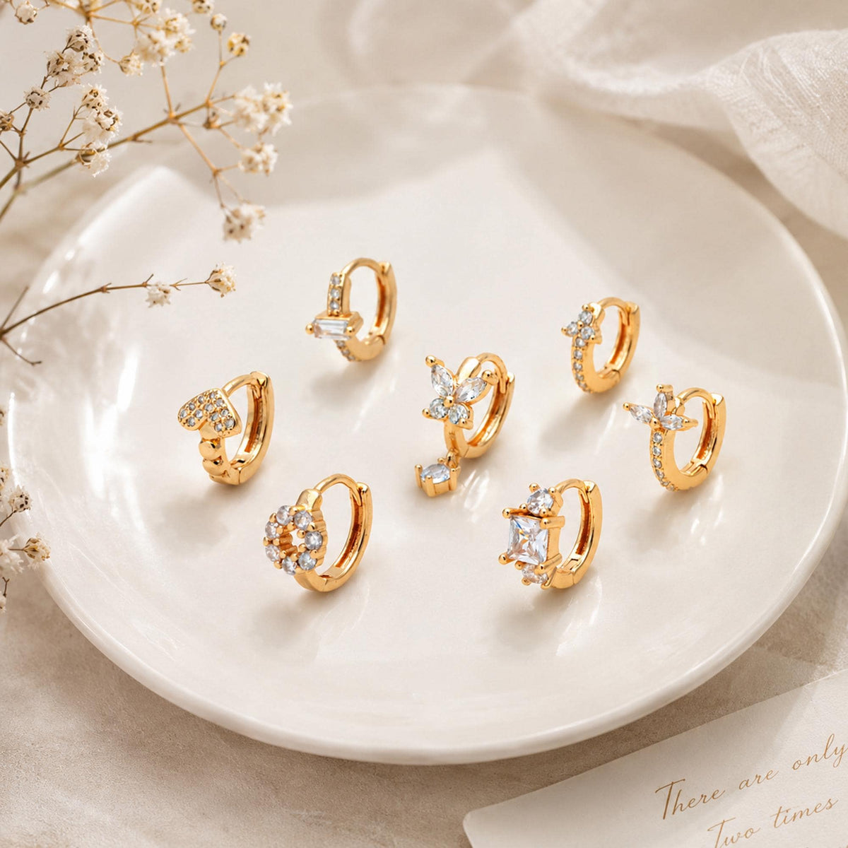 4pcs CZ Pave Tiny Hoop Earrings , Dainty Huggie Earrings, Minimalist Earring, Small Gold Hoops Earring (GB-3477)