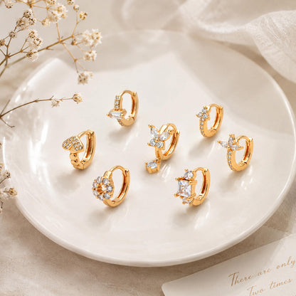 4pcs CZ Pave Tiny Hoop Earrings , Dainty Huggie Earrings, Minimalist Earring, Small Gold Hoops Earring (GB-3477)