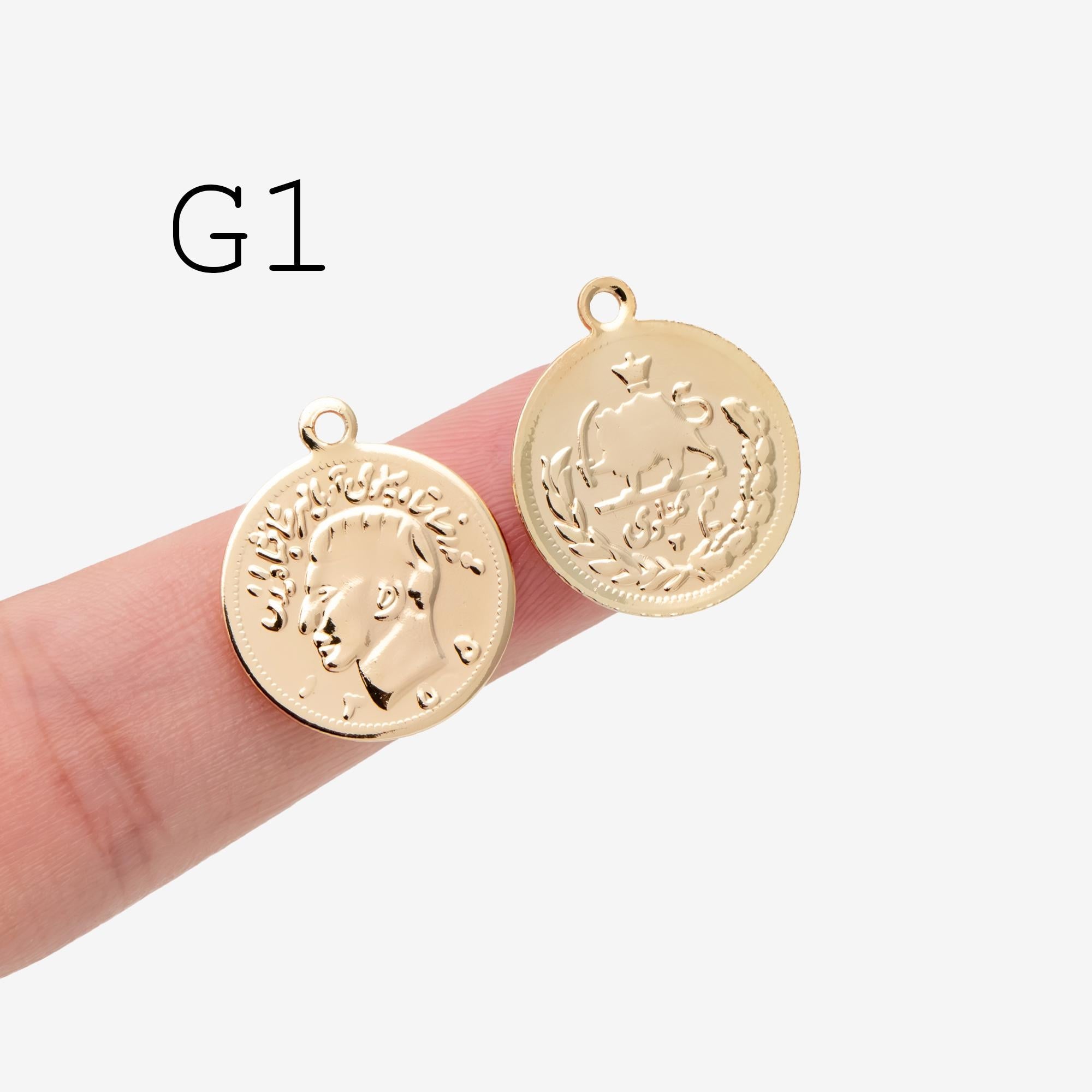 4pcs Gold Medallion Charm Pendant 17x14mm, Face Charm, Jewelry Supply (GB-1603)