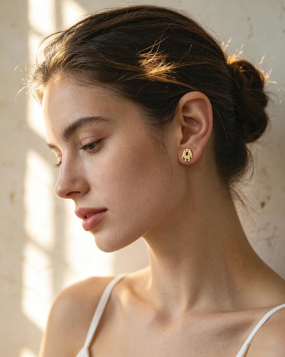 10pcs Gold Halloween Earrings , Gold Plated Brass Ghost Stud Earrings (GB-3312)