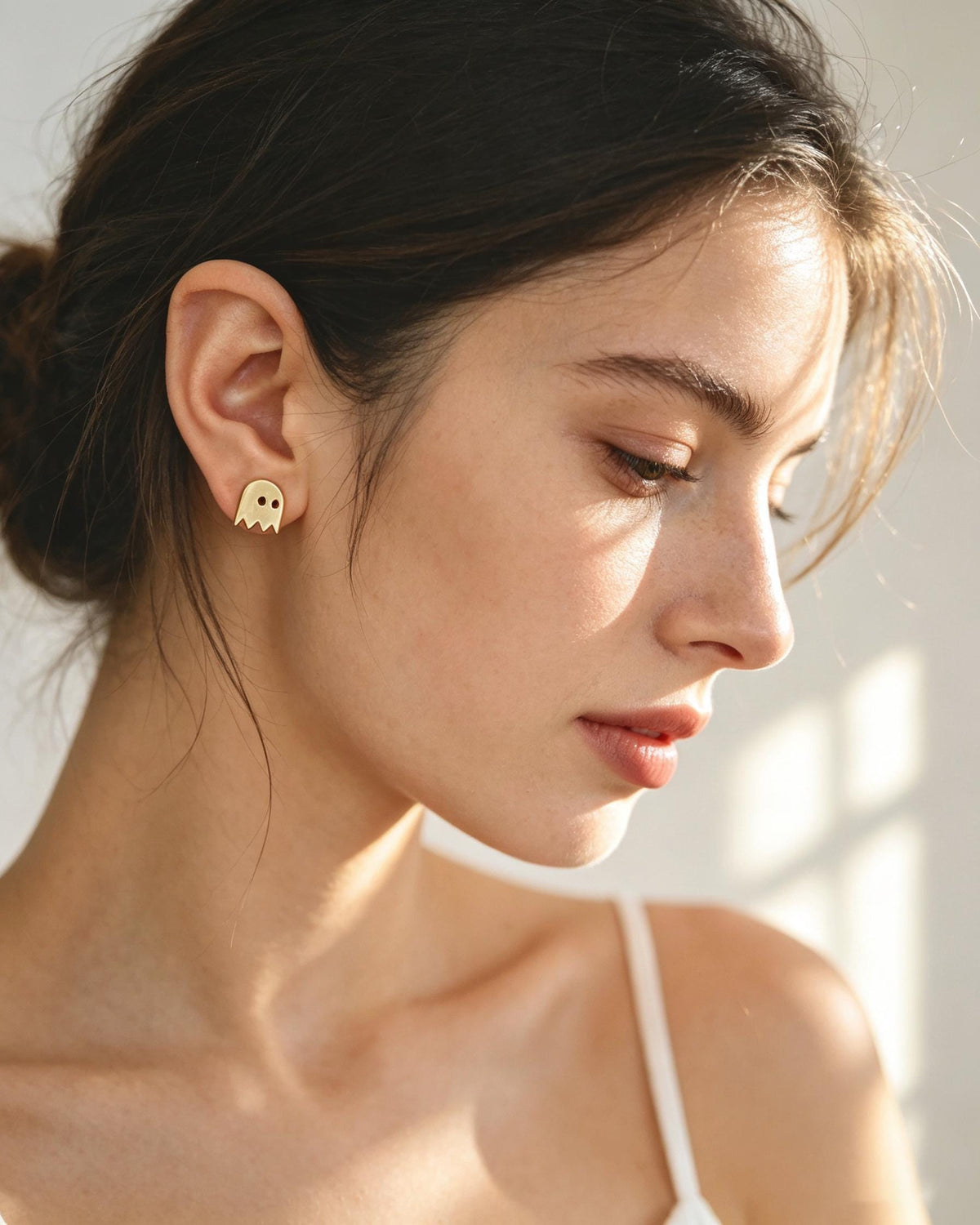 10pcs Gold Halloween Earrings , Gold Plated Brass Ghost Stud Earrings (GB-3312)