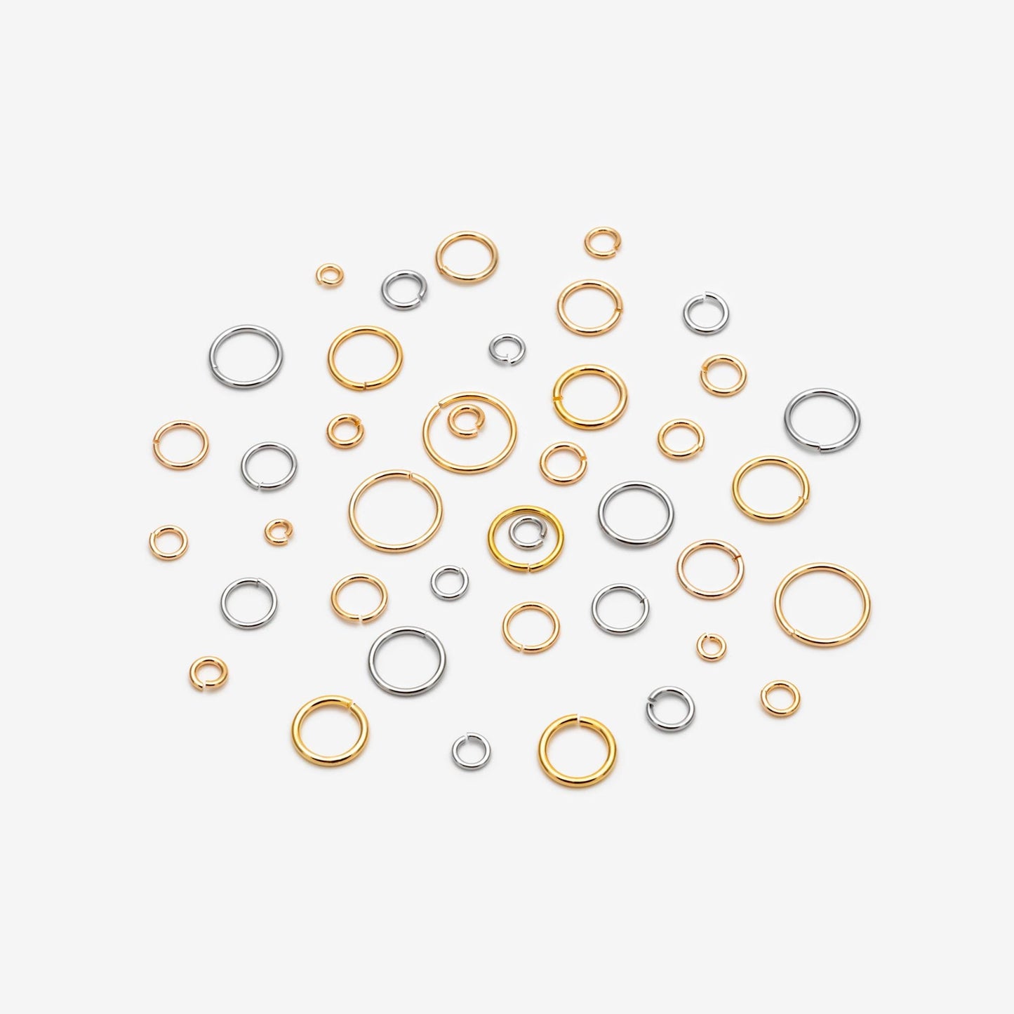 100pcs Silver Open Jump Rings, Rhodium plated Brass Split Rings, Multi Sizes Wholesale (GB-250)