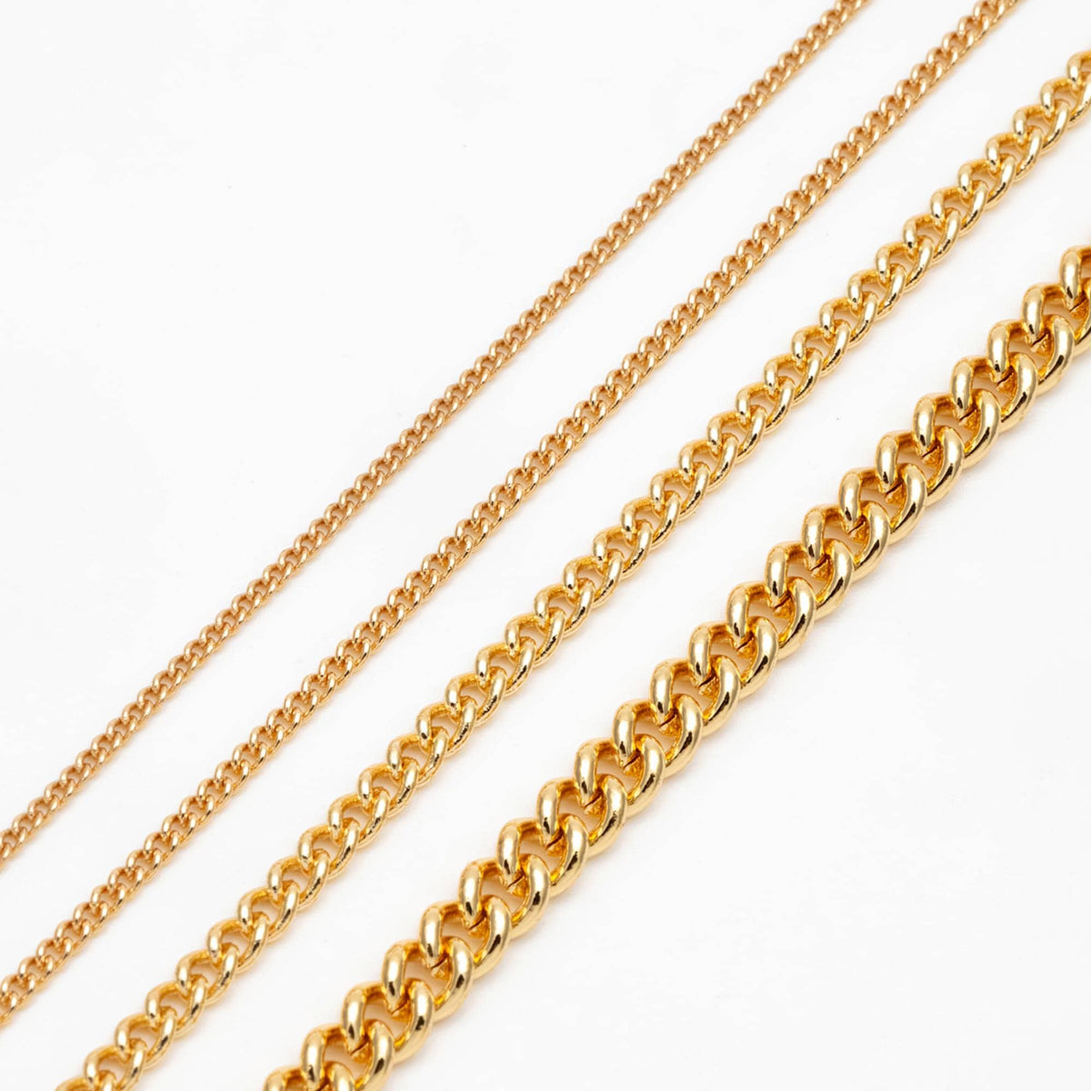 Gold/ Silver Tone Curb Chains 1.3/ 1.6/ 2.5/ 4mm, 18K Gold/ Rhodium plated Brass (#LK-249)/ 1 Meter=3.3 ft