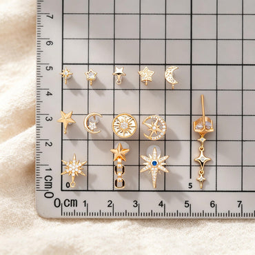 10pcs Star Chain Earring, 18x8mm, Gold Plated Brass Stud Earrings (#GB-1869)