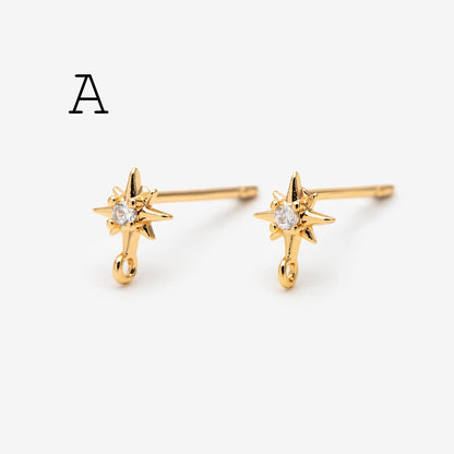 10pcs Star Chain Earring, 18x8mm, Gold Plated Brass Stud Earrings (#GB-1869)