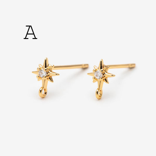 10pcs Star Chain Earring, 18x8mm, Gold Plated Brass Stud Earrings (#GB-1869)