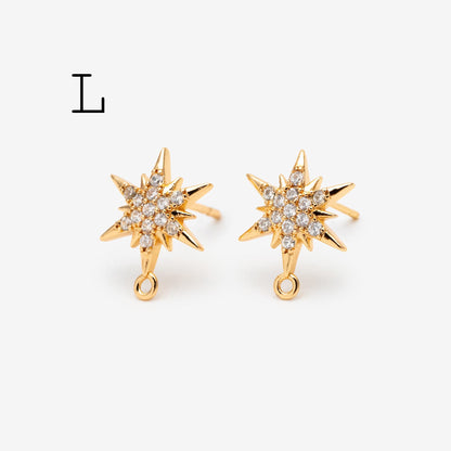 10pcs Star Chain Earring, 18x8mm, Gold Plated Brass Stud Earrings (#GB-1869)