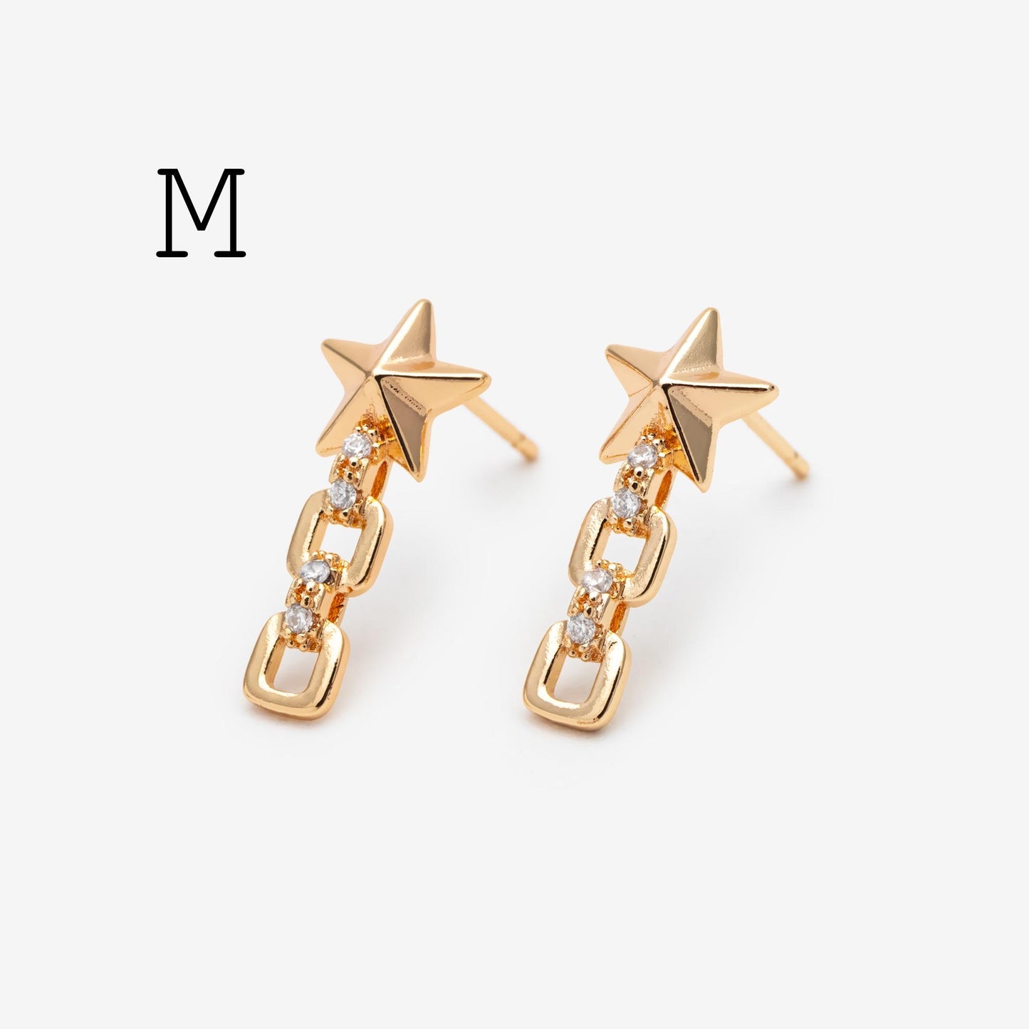 10pcs Star Chain Earring, 18x8mm, Gold Plated Brass Stud Earrings (#GB-1869)