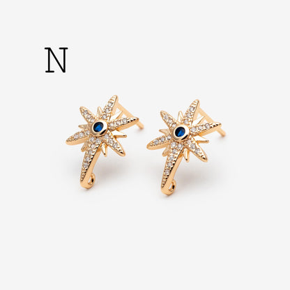 10pcs Star Chain Earring, 18x8mm, Gold Plated Brass Stud Earrings (#GB-1869)