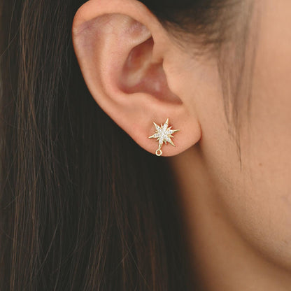 4pcs Moon and Star Earring, Gold Plated Brass Stud Earrings (#GB-311)