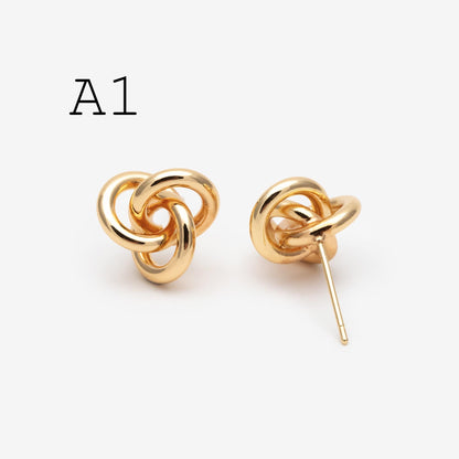 4pcs Gold/ Silver Tone Knot Stud Earrings, Rhodium plated Brass, Minimalist Stud Earrings (GB-2260)