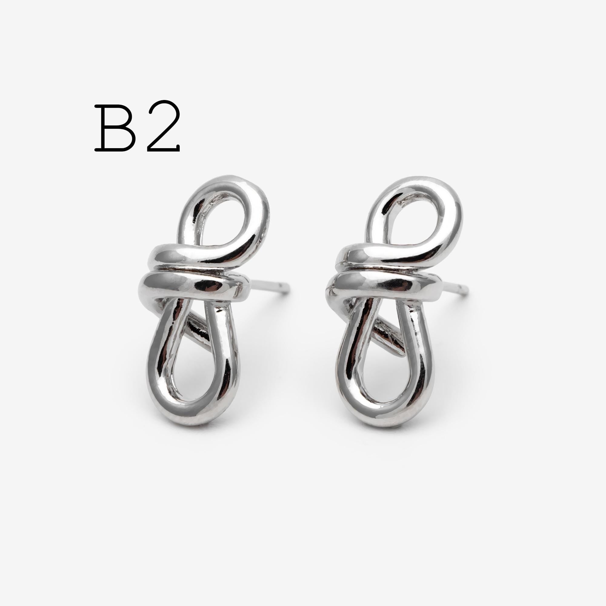 10pcs Silver Tone Knot Stud Earrings, Rhodium plated Brass, Minimalist Stud Earrings (GB-4693)