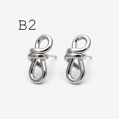 10pcs Silver Tone Knot Stud Earrings, Rhodium plated Brass, Minimalist Stud Earrings (GB-4693)