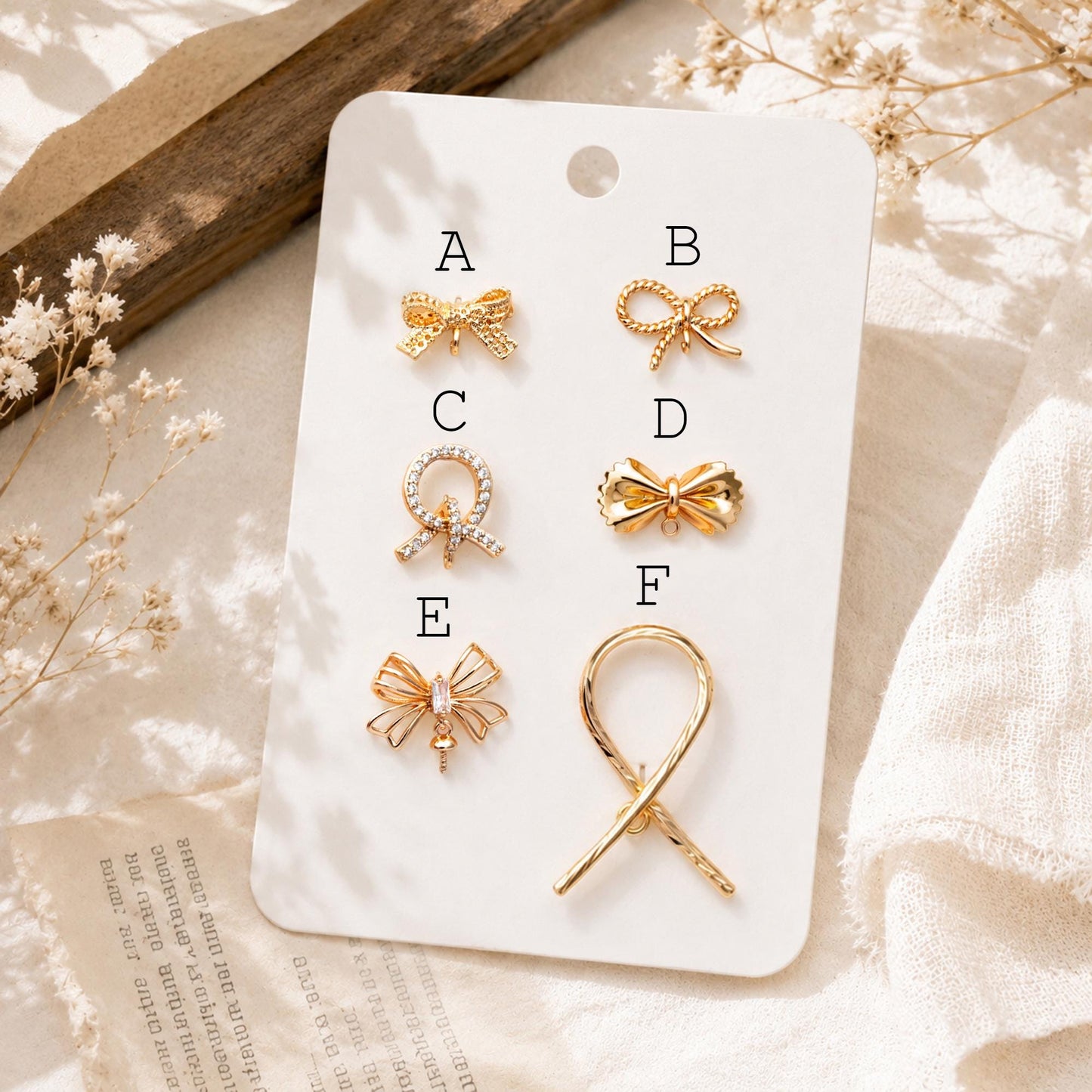 4pcs CZ Pave Gold Ear Post, Bowknot Stud Earring with Loop (#GB-747)