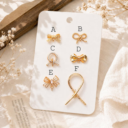 4pcs CZ Pave Gold Ear Post, Bowknot Stud Earring with Loop (#GB-747)