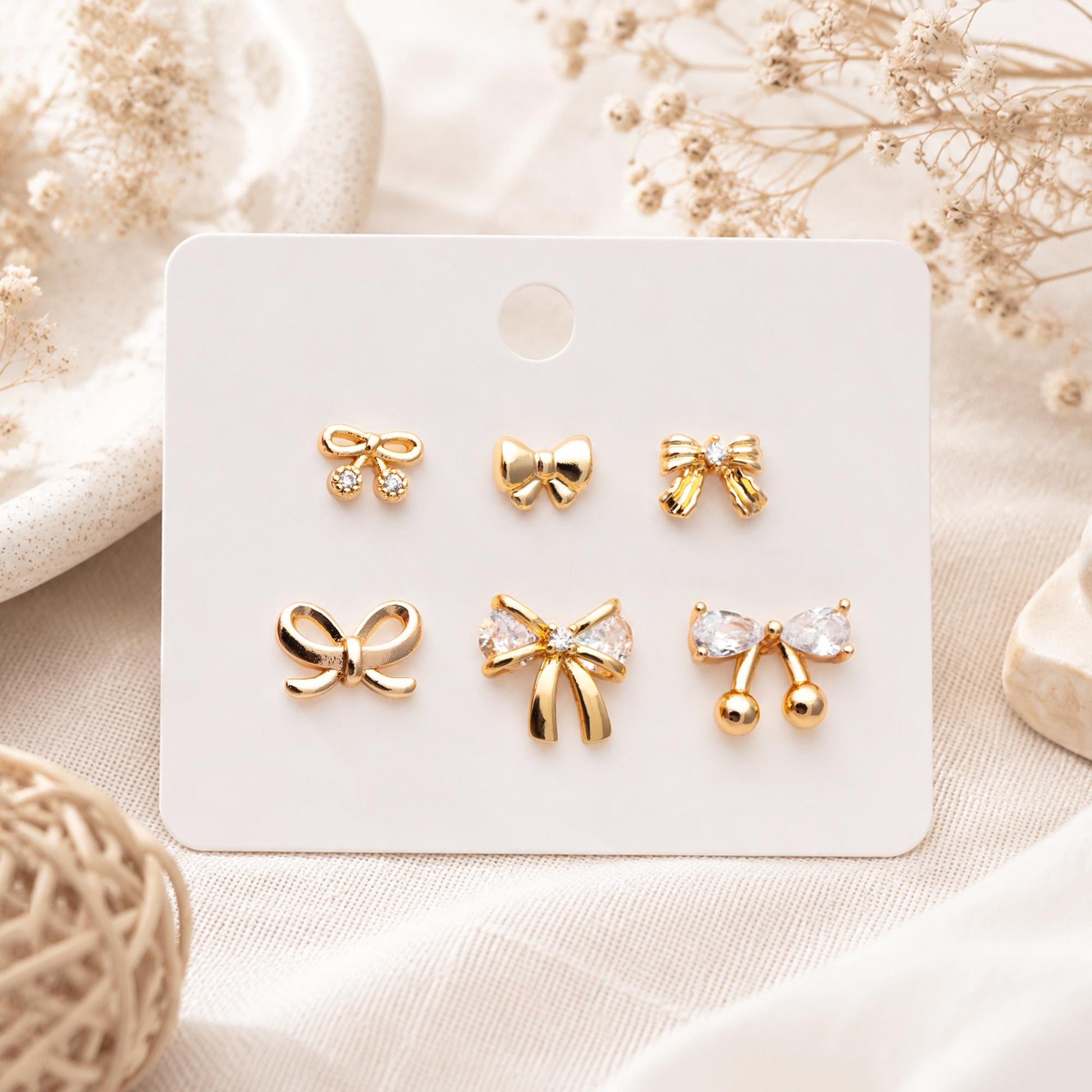 10pcs Tiny Bowknot Stud Earrings: 18K Gold Plated Brass (GB-4257)