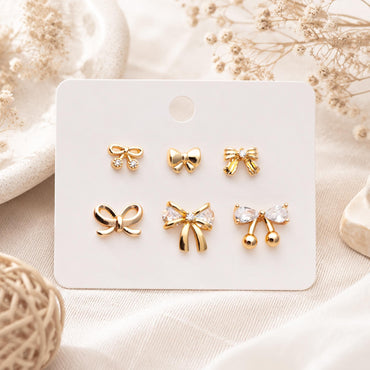 4pcs Tiny Bowknot Stud Earrings: 18K Gold Plated Brass (GB-4257)