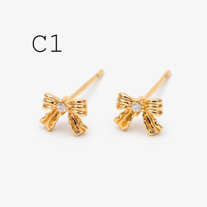 10pcs Tiny Bowknot Stud Earrings: 18K Gold Plated Brass (GB-4257)