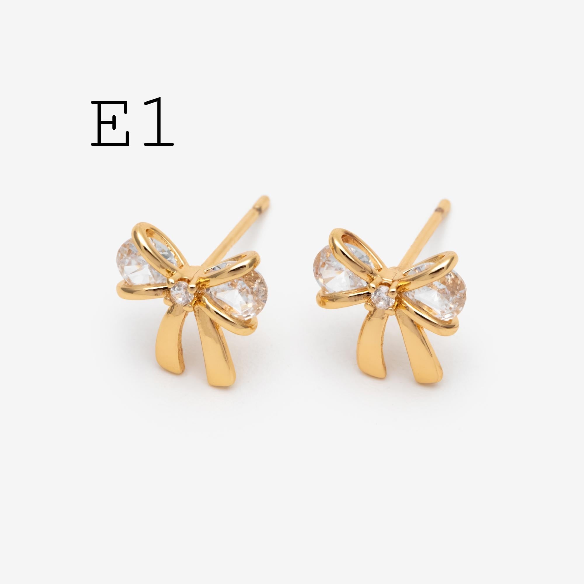4pcs Tiny Bowknot Stud Earrings: 18K Gold Plated Brass (GB-4257)