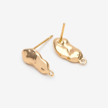 10pcs Gold/ Silver Hammered Irregular Ear Posts, 18K Gold/ Rhodium plated Brass, Geometric Stud Earring Components (GB-2541)