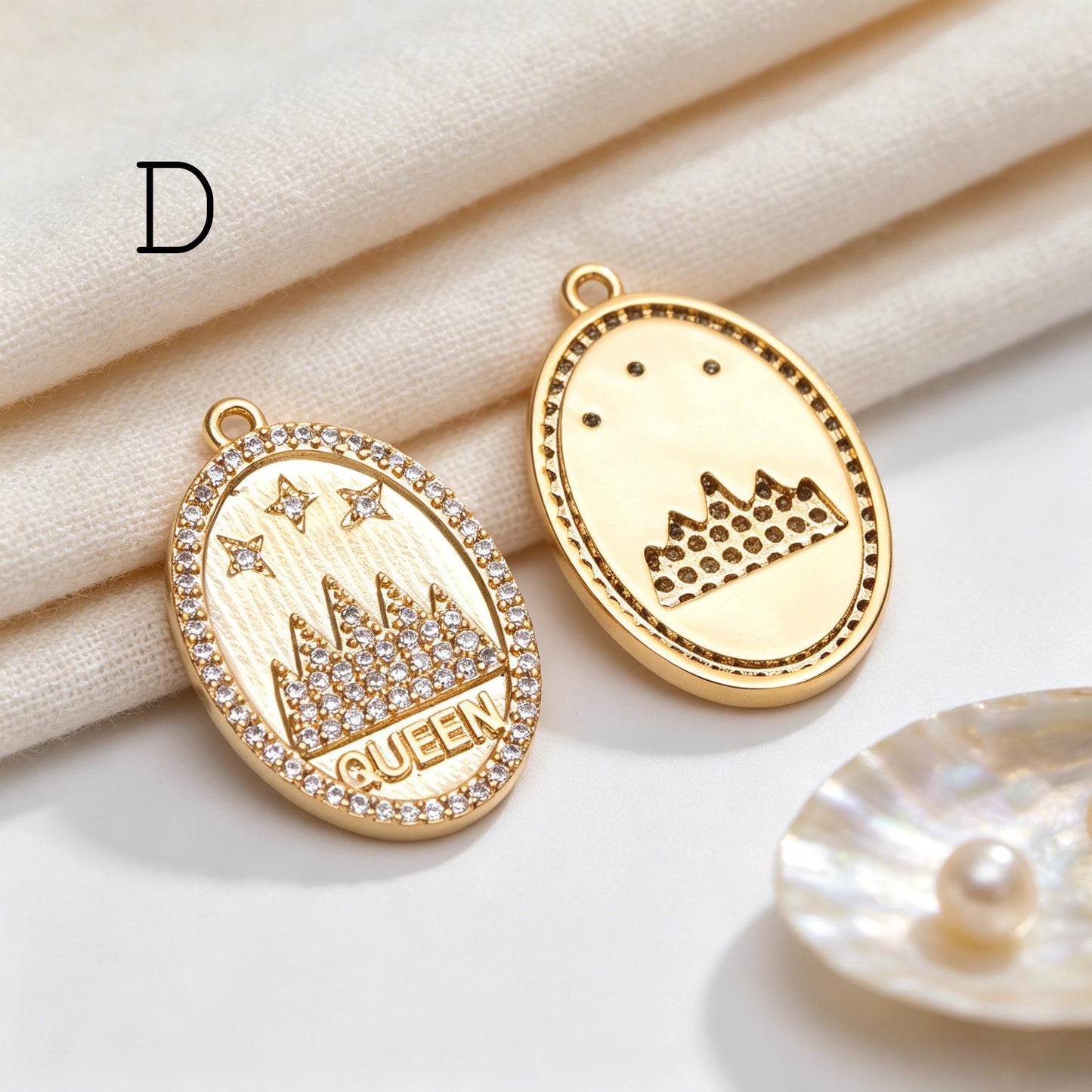 4pcs CZ pave Gold/ Silver Tone Round Oval Charm, 18K Gold/ Rhodium plated Brass, Rhinestone Earring Charm (GB-1872)