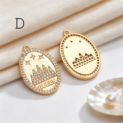 4pcs CZ pave Gold/ Silver Tone Round Oval Charm, 18K Gold/ Rhodium plated Brass, Rhinestone Earring Charm (GB-1872)