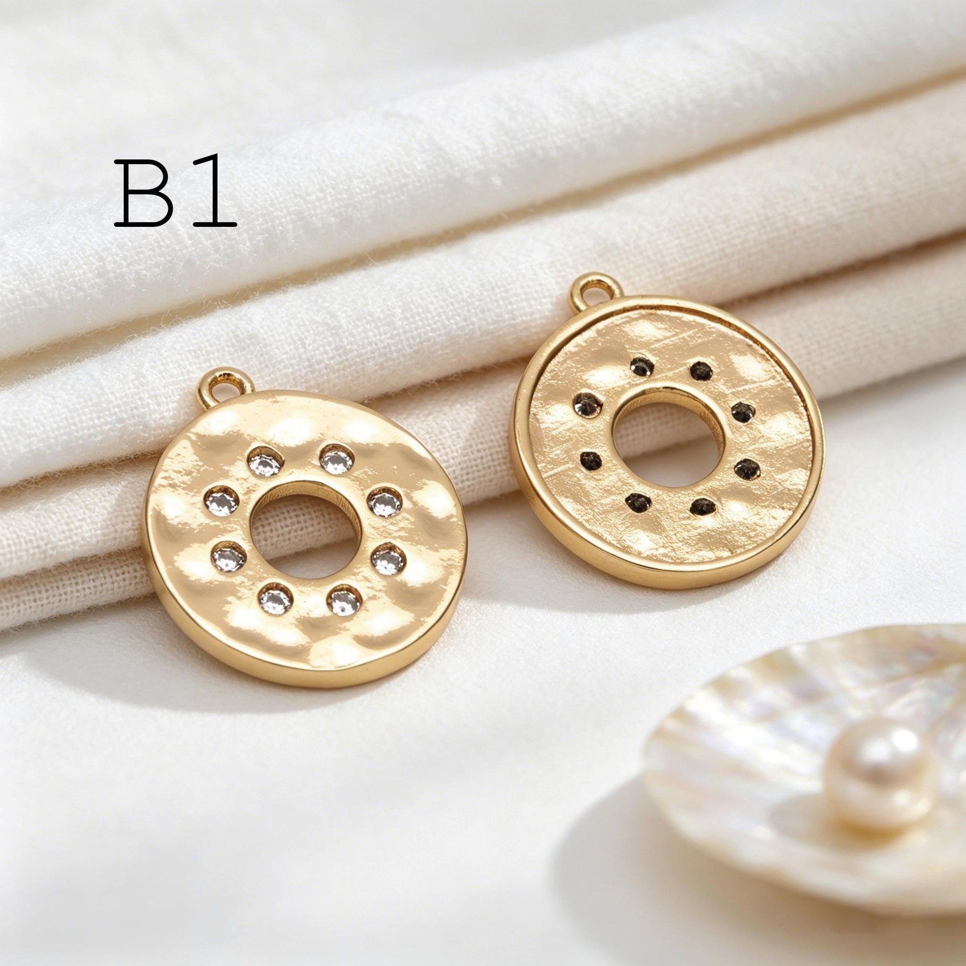 4pcs CZ pave Gold/ Silver Tone Round Oval Charm, 18K Gold/ Rhodium plated Brass, Rhinestone Earring Charm (GB-1872)