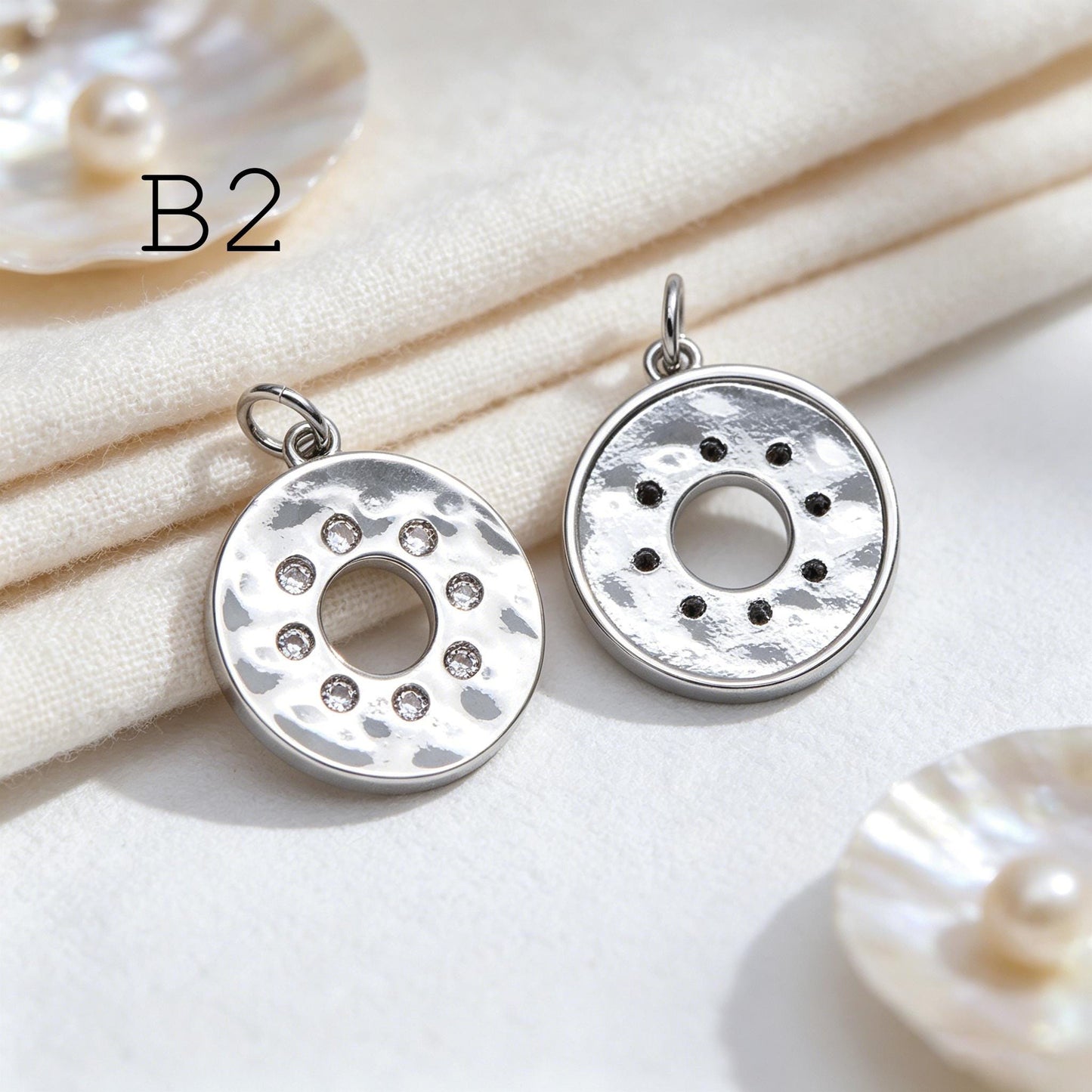 4pcs CZ pave Gold/ Silver Tone Round Oval Charm, 18K Gold/ Rhodium plated Brass, Rhinestone Earring Charm (GB-1872)