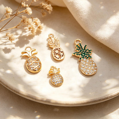 4pcs Gold/ Silver Tone Pineapple Charms , 18K Gold/ Rhodium plated Brass Pineapple Pendants (GB-4095)