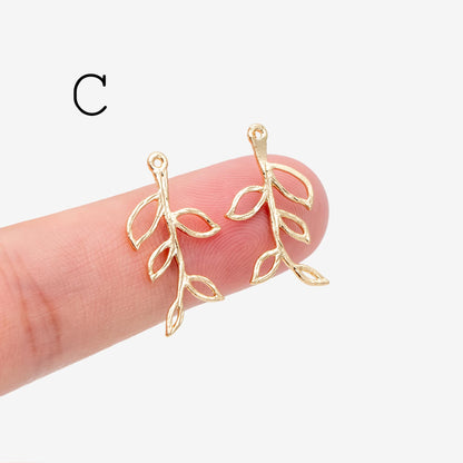 10pcs Gold Leaf Flower Charms, 18K Gold plated Brass, Dainty Earring Pendants (GB-120)