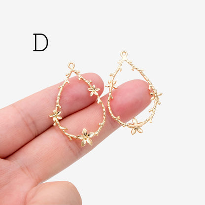 10pcs Gold Leaf Flower Charms, 18K Gold plated Brass, Dainty Earring Pendants (GB-120)