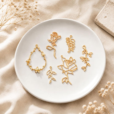 10pcs Gold Leaf Flower Charms, 18K Gold plated Brass, Dainty Earring Pendants (GB-120)