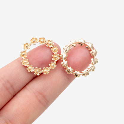 10pcs Gold Flower Garland Charms, 18K Gold plated Brass, Geometric Hoop Circle Pendants (GB-214-G)