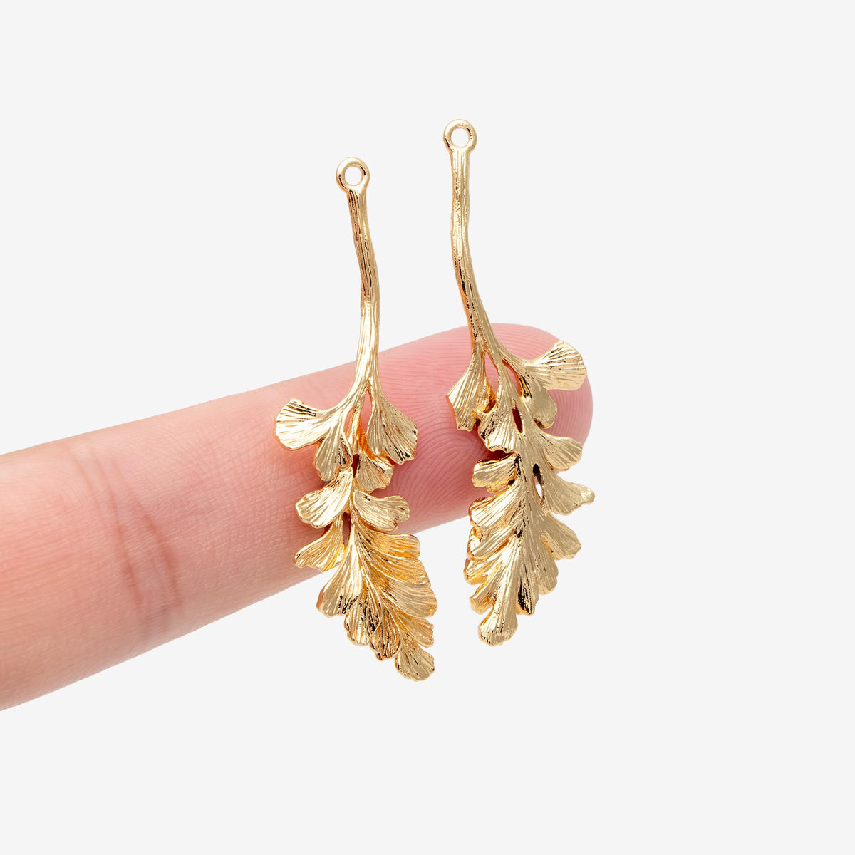 10pcs Gold Leaf Charm, Dainty Plant Pendant, 43x14mm, Lead Nickel Free (GB-214-D)