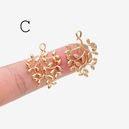 10pcs Gold Leaf Flower Charms , 18K Gold plated Brass, Dainty Earring Pendants (GB-3770)