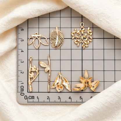 10pcs Gold Leaf Flower Charms , 18K Gold plated Brass, Dainty Earring Pendants (GB-3770)