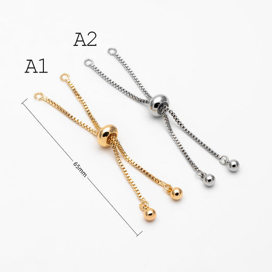 4pcs Gold/ Silver/ Rose gold Sliding Adjustable Bracelet Making Chain, Half-finished Bracelet with Rubber Stopper Beads (GB-269)