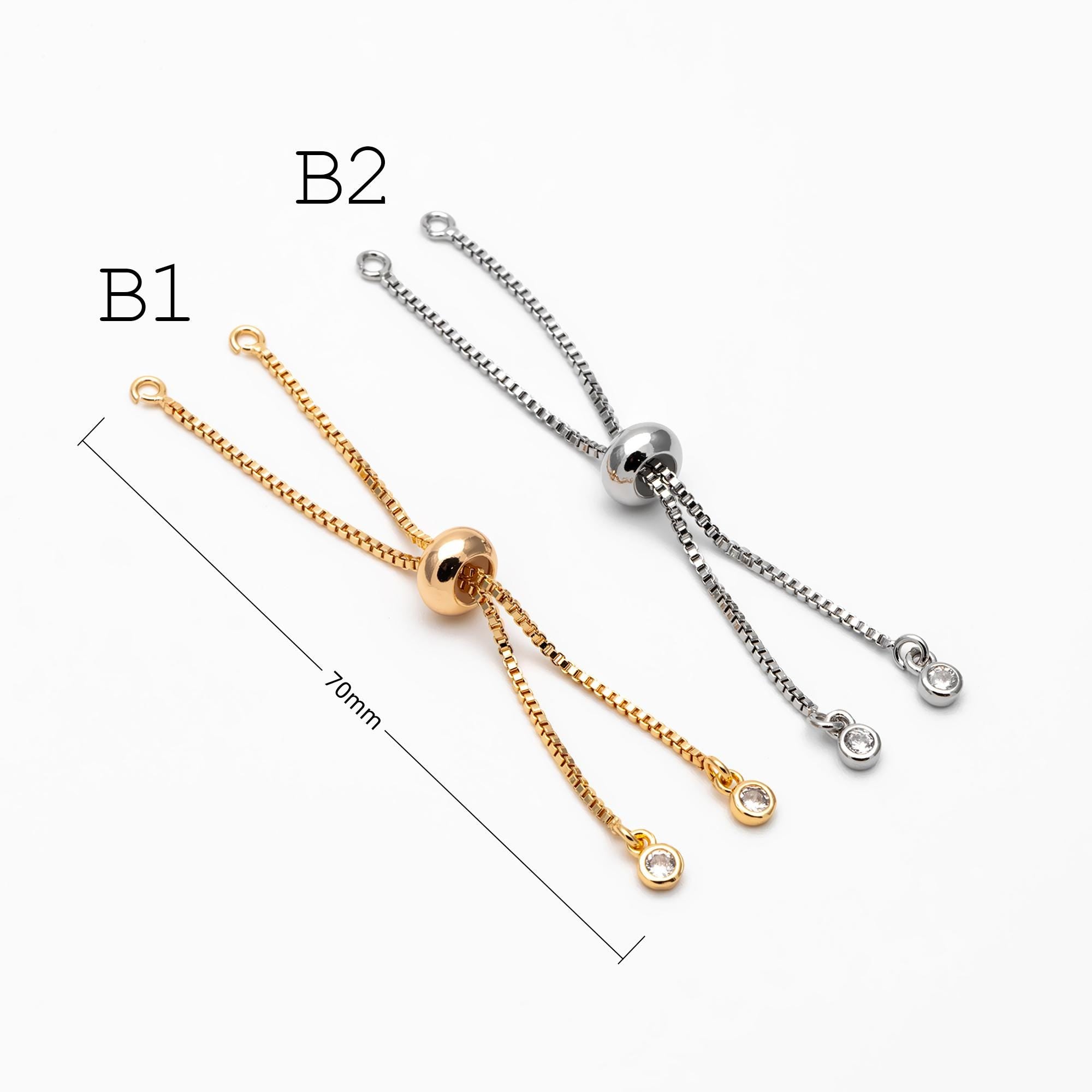 4pcs Gold/ Silver/ Rose gold Sliding Adjustable Bracelet Making Chain, Half-finished Bracelet with Rubber Stopper Beads (GB-269)