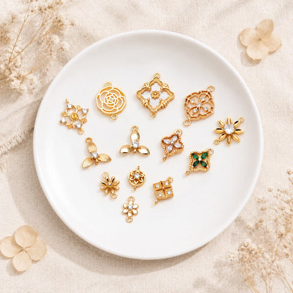 10pcs Gold Flower Charms , 18K Gold plated Brass, Floral Connector Pendants (GB-3780)