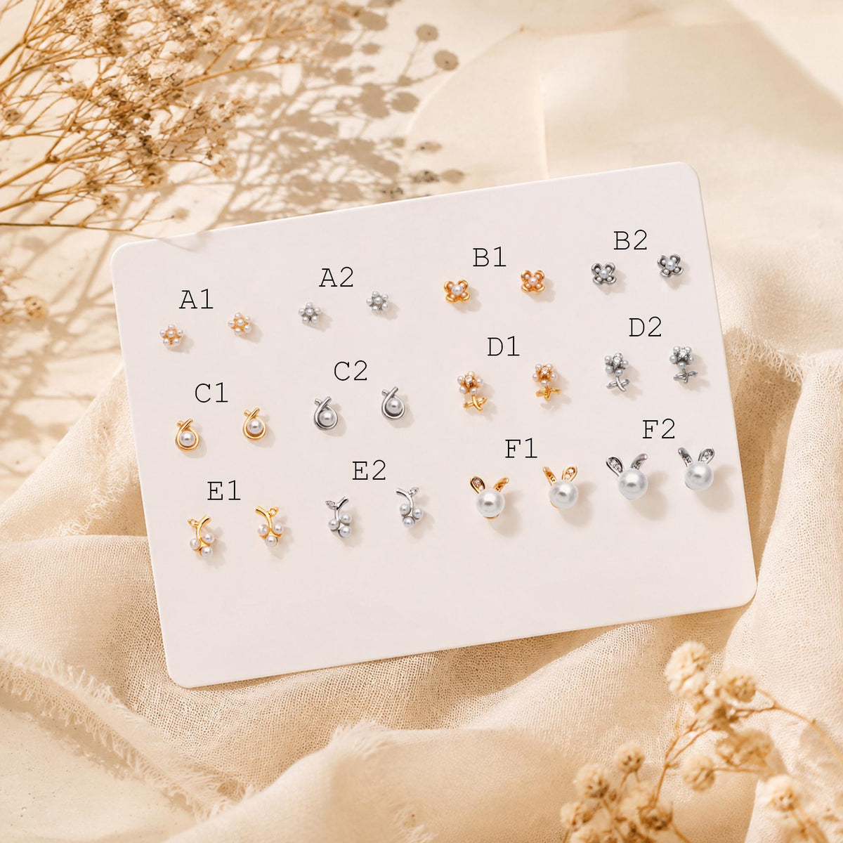10pcs Gold/ Silver Faux Pearl Earrings, 18K Real Gold/ Rhodium Plated Brass, Dainty Stud Earring (#GB-4681)