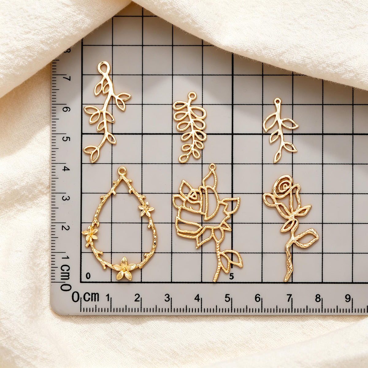 10pcs Gold Leaf Flower Charms, 18K Gold plated Brass, Dainty Earring Pendants (GB-120)