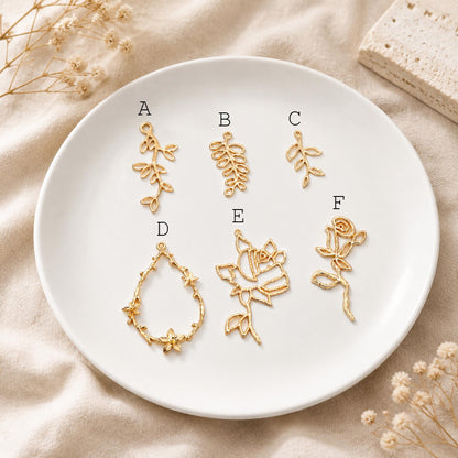 10pcs Gold Leaf Flower Charms, 18K Gold plated Brass, Dainty Earring Pendants (GB-120)