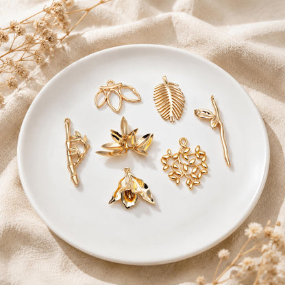10pcs Gold Leaf Flower Charms , 18K Gold plated Brass, Dainty Earring Pendants (GB-3770)